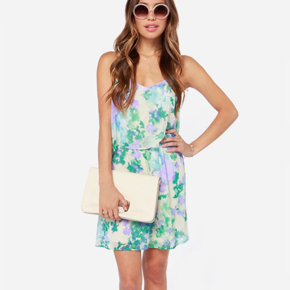 LULUS - Dream Me Up Cream Floral Print Dress - M
